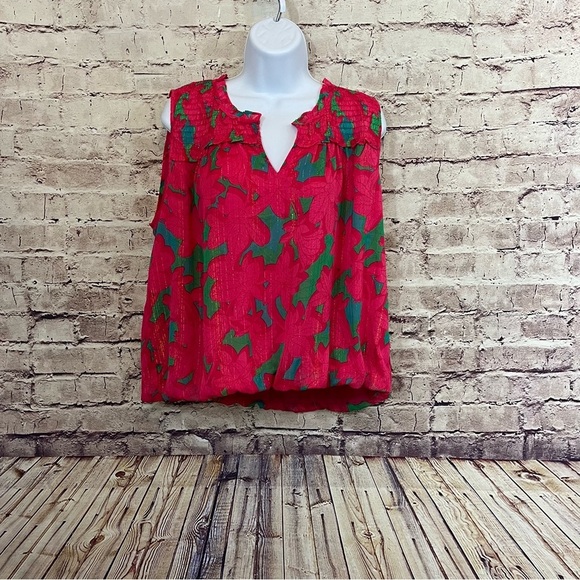 Rose & Olive Pink Floral Metallic Sleeveless Blouse - Picture 1 of 12